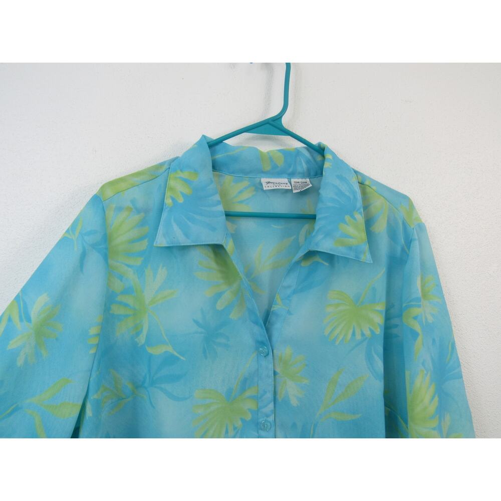 Giorgio Fiorlini 18/20 Women's Blue Green Hawaiian Printed Button Up Blouse - Picture 2 of 7